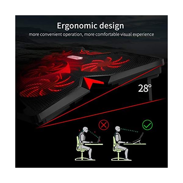 Zwini Laptop Cooling Pad 12"-17" Laptop Cooler Stepless Speed Fan Ultra Quiet Cooling Pad Stand with 5 Fans at 1400 RPM LED light 2 USB Ports