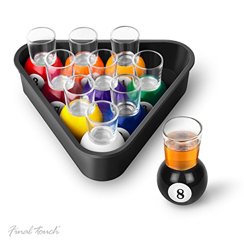 Final Touch Set of 10 Pool Shot Glasses with Rack Tray