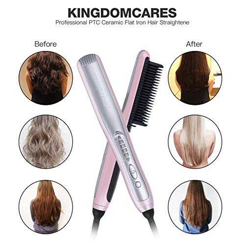 Pro Milano Hair Straightening Brush. Easy to use, 2 sided Italian ceramic professional hair straightener. (Red Color)