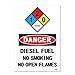 Danger: Diesel Fuel No Smoking No Open Flames, 10" high x 7" Wide, Black/Red on White, Self Adhesive Vinyl Sticker, Indoor and Outdoor Use, Rust Free, UV Protected, Waterproof primary