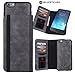 Majesticase iPhone 6 Plus, iPhone 6s Plus Premium PU Leather Wallet Case + Detachable Removable Magnetic TPU Shell Cover & Elastic Band [Book Style] Protective Card Holder [v2] - Charcoal Black