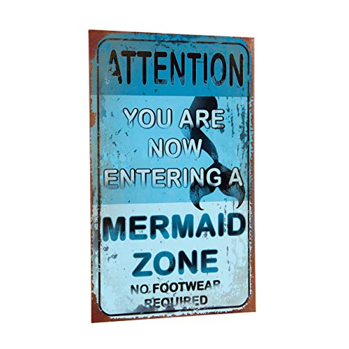 OHIO WHOLESALE, INC. The Mermaid Zone Nautical Blue 16 x 10 Distressed Metal Decorative Plaque Sign