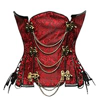 Bslingerie Gothic Punk Heavy Duty Retro Waist Cincher Underbust Corset (XL, Red)