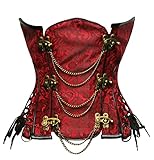 BSLINGERIE Gothic Punk Heavy Duty Retro Waist Cincher Underbust Corset (XXL, Red)