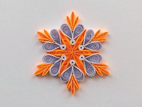 Quilling Art Paper Snowflake Star 3″ x 3″ Modern Home Decor Christmas Ornament Gift Hanging Accessories Neon Orange White Crystal