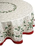 Lenox Golden Holly Embroidered Design Christmas Tablecloth 70