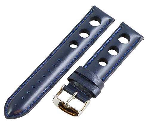 18mm Rally 3-hole Smooth Navy Blue Leather Interchangeable Replacement Watch Band Strap