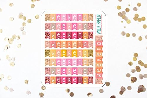 Rose Gold Glitter Weekend Banner Planner Stickers | VERTICAL [Set of 9]