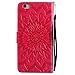 A-slim iPhone 6S Plus Wallet Case, (TM) Sun Pattern Embossed PU Leather Magnetic Flip Cover Card Holders & Hand Strap Wallet Purse Case for iPhone 6 Plus / 6S Plus [5.5 Inch] - Red