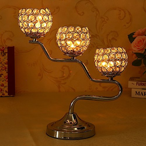 VINCIGANT Modern Silver Crystal Candelabra for Wedding Parties Events Coffee Table Decorative Centerpiece,Holiday Home Decoration Valentines Day Gifts,Fireplace Candleholder - Thumbnail 4