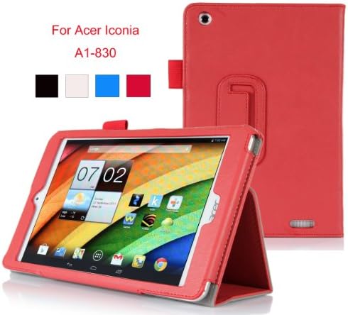 VSTN®Acer Iconia A1-830 Multi-Angle Stand Slim-Book PU Leather Cover Case with Hand Strap&amp;Card Holder (For Acer Iconia A1-830, Red)