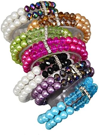 Fashion Jewelry ~ Glass Imitation Pearl and Glass Crystal Stretch Bracelet Set 7