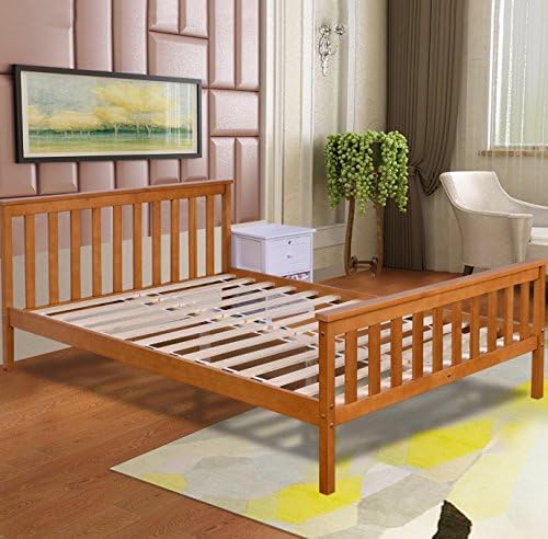 Bed Frames Double Sized Modern Solid Crafted From Solid Pine Wood - With Headboard And Foot End (Honey)
