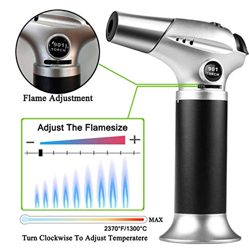 Culinary Kitchen Blow Torch,Chef Cooking Butane Torch Lighter Mini Craft Blowtorch Refillable Adjustable Flame Safety Lock for Creme Brulee/Baking/BBQ/DIY Soldering by SUNRICH(Butane Gas Not Included) - Thumbnail 4