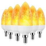 KINDEEP E12 LED Flame Effect Light Bulb, Fire Flickering Emulation Candelabra Bulbs, Flame Light Bulbs for Chandelier Decoration,Vintage Lighting, 2W (1300K Warm White) 6-Pack