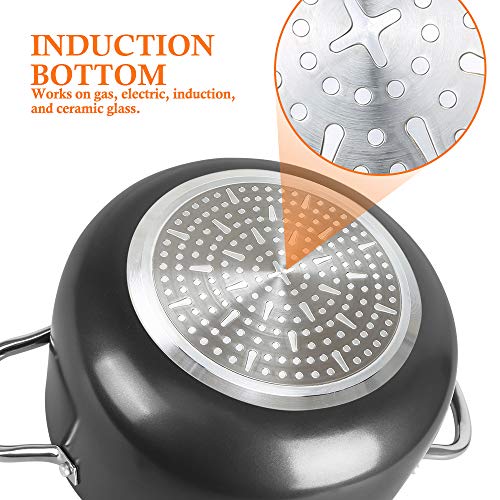 SHINEURI 6 Quart Nonstick Copper Stockpot with Lid, Deep stock pot with Stainless Steel Steamer Inset - Perfect for Soup, Stew, Roast, Pasta & Sauce, Suitable for Induction, Gas, Electric & Stovetops - Thumbnail 6