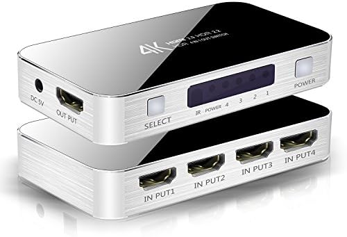 4x1 HDMI Switch 2.0 4 in 1 HDMI Switcher 4K 4 Port Ultra HD 4Kx2K@60Hz HDCP 2.2 HDMI Switcher Box with IR Remote [Support Full HD 3D 1080p] for Macbook PS3/4 Blue-ray DVD/ Fire TV/ Wii/ PSP Etc