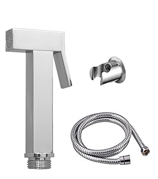 Prestige Square Brass Health Faucet with 1.5mtr Flexible SS Tube and Wall Hook