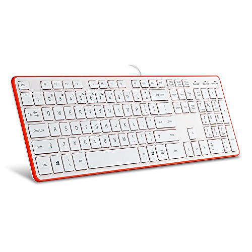 Bfriend Whisper Quiet Wire Keyboard Typing and Ultra Slim Compact for Computer Tablet Support Windows 7,8,XP,Vista,White+Orange