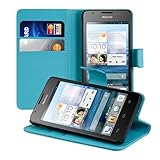 kwmobile® Elegant leather case for the Huawei Ascend G520 / G525 with magnetic fastener and stand function in Light blue