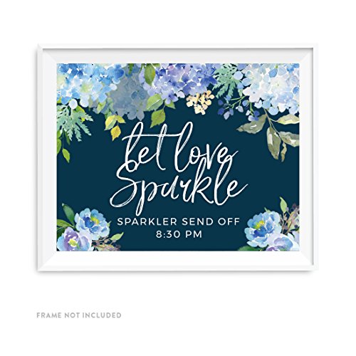 Andaz Press Navy Blue Hydrangea Floral Garden Party Wedding Collection, Personalized Party Signs, Let Love Sparkle, Sparkler Send Off, 8.5x11-inch, 1-Pack, Custom Made Any Time