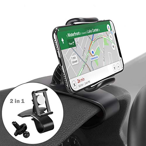 Dashboard Cell Phone Holder, Makeasy 2 in 1 Dashboard Car Phone Mount and Air Vent Car Phone Mount Suitable for 4 inches to 6.5 inches Smartphones, 360-Degree Rotation Adjustable Mobile Clip Stand