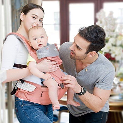5 in 1 Infant Baby Carrier, Baby Hip Seat Original Baby Carrier- Soft Structured, Ergonomic Sling Mesh Cooling Vent, Hood and Pockets- Soft Front Backpack Sling Carrier for Baby( Pink)