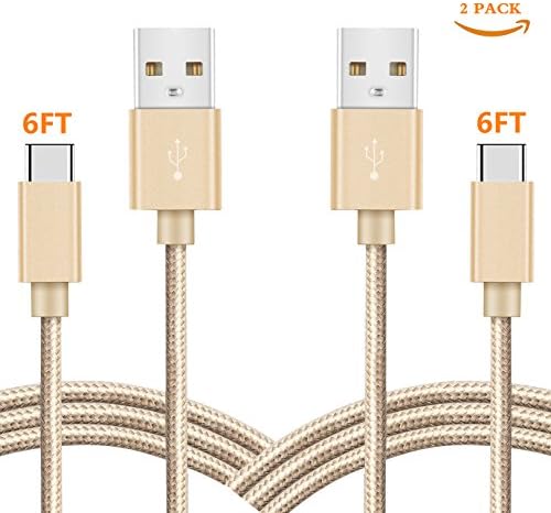 USB Type C Cable,Binguowang Nylon Braided USB Type C Long Cord Fast Charging Sync Cable for Samsung Galaxy Note 8, S8,S8 Plus,Google Pixel,Nexus 6P/5X,LG G5/G6 and More. (Gold 2Pack 6FT)