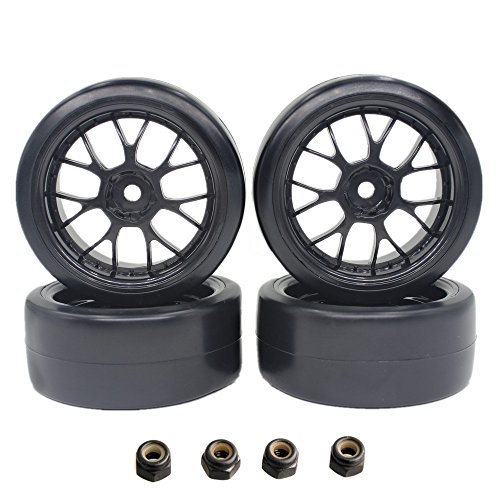 4pcs Smooth 26mm 1/10 RC Drift Tires Hard Plastic & Wheels Rims Sets