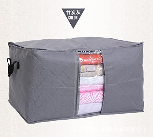 AnHua®Quilt Cloth Blanket Fabric Storage Organizer Bag Transparent Window Bamboo Charcoal Box closet Case Folding Plaid Non-woven (Gray)