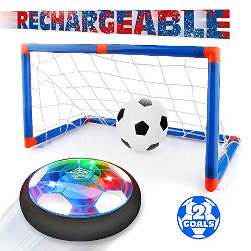 Betheaces Kids Toys Rechargeable Hover Soccer Set, Indoor Air Soccer with LED Light and Foam Bumper Included 2 Goals and Inflatable Ball, Birthday Toys for Boys Girls(No Battery Needed)