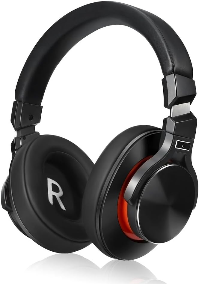 Active Noise Cancelling Headphones,Bluetooth Headphones with Microphone, Over-Ear Deep Bass Wireless Hi-Fi Stereo Headphones for Cell Phone/TV/PC - Red