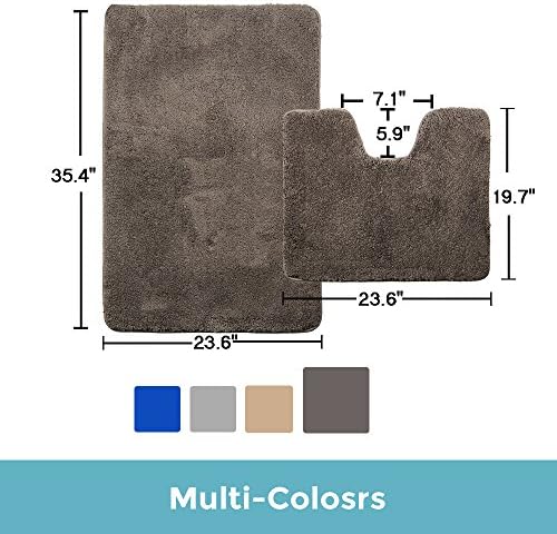 Bath Rug Set 2 Piece 20x24 U-Shape Contoured Toilet Mat & 36x24 Carpet Rug Non Slip Machine Wash Plush for Bathroom and Tub Shower