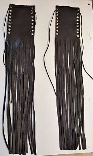 Genuine Cowhide Leather Motorcycle Handlebar Throttle Grip Covers with fringes Black