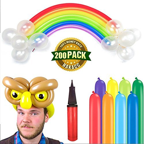 HAKACC Magic Balloons Kits,200 Pack 260Q Animal Balloons Assorted Color Thickening Latex Modeling Twisting Balloons for Animal Shape Weddings, Birthdays Clowns, Party Decorations
