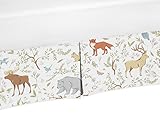 Sweet Jojo Designs Blue, Grey and White Animal Print Crib Bed Skirt Dust Ruffle for Woodland Toile Boys or Girls Baby Bedding Sets