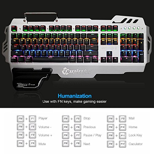 PK900 DIY Backlight Mechanical Gaming Keyboard,104 Keys Blue Switch Illuminated Keyboard with Phone Holder and Left Wrist Rest for Gaming and Typing