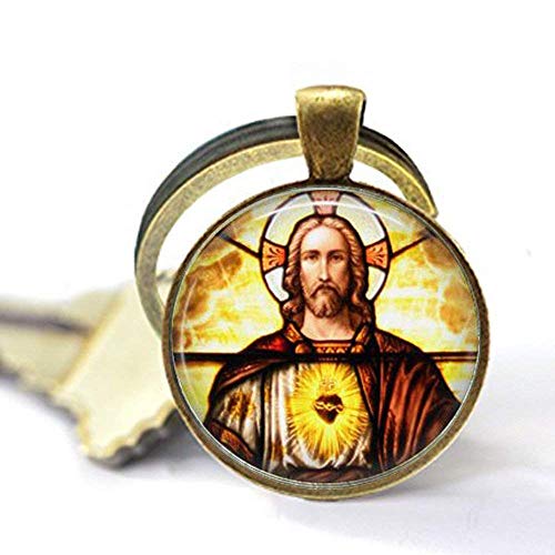 Sacred Heart of Jesus Pendant,Sacre Coeur,Flaming Heart, Religious Heart,Necklace,Gift Keychain