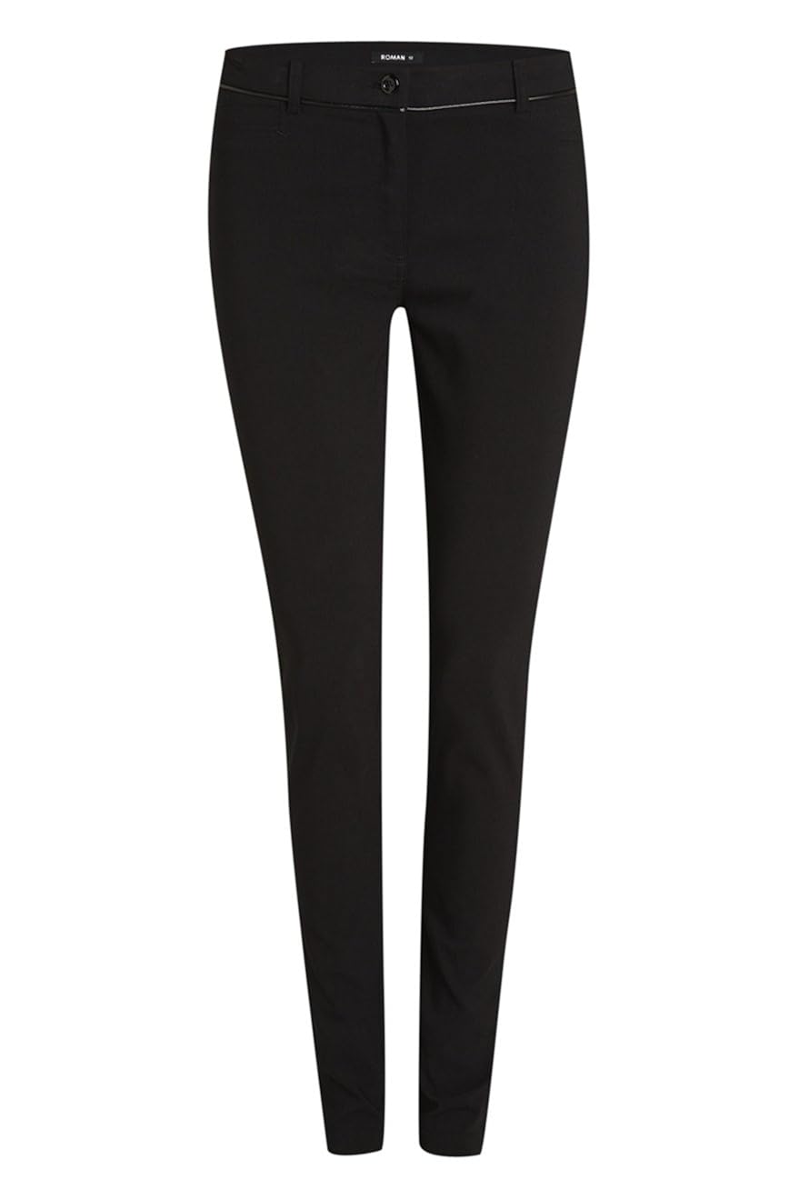 Roman Women's Leatherette Trim Bengaline Trousers Black Size 18: Amazon.co.uk: Clothing