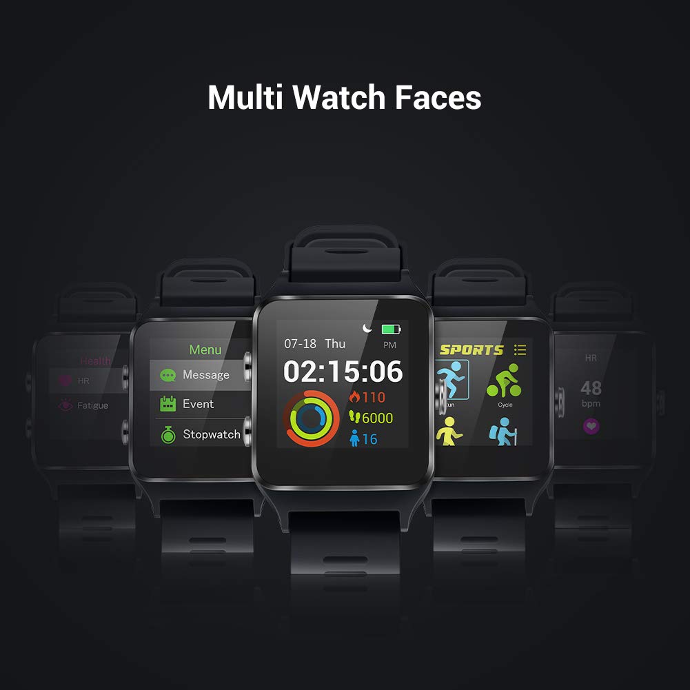 Enow Smart Watch, GPS IP68 Waterproof Touch Screen Fitness Bluetooth Tracker with 24h Heart Rate Monitor, Sleep Tracker, 17 Sports Mode, Pedometer Step Calories Counter for Women Men, Android/ iOS