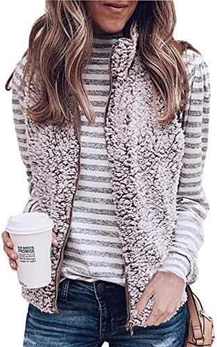 LAMISSCHE Womens Warm Sherpa Fleece Zip Up Reversible Vest Sleeveless Lightweight Jacket Outwear with Pockets(Khaki,2XL) - Thumbnail 5