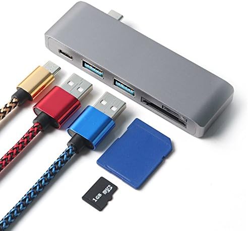 Longess Type-C USB 3.0 5 in 1 Combo Hub for MacBook, Aluminum Multi-Port Adapter with USB-C Charging Port, Type-C Pass Through, 2 USB 3.0 Ports, SD/Micro Card Reader (Space Grey)