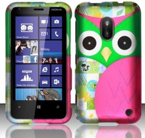 GREEN OWL HARD PLASTIC MATTE COVER PHONE CASE FOR NOKIA LUMIA 620 + Screen Protector &amp; Car Charger [In Casesity Retail Packaging]