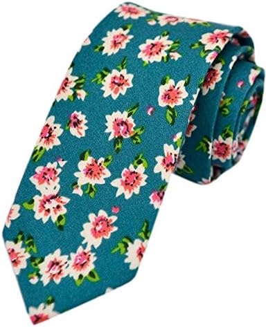 LaiGouMai Men's Fashion Causal Light Green Floral Printed Linen Tie Necktie