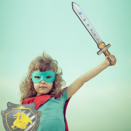 rainbow yuango 8PCS 17" Assorted EVA Foam Swords and Shields Playset Warrior Weapons Toy Pretend Play Set for Girls Including Unicorn Design, Pirate, Viking, Dragon, Warrior