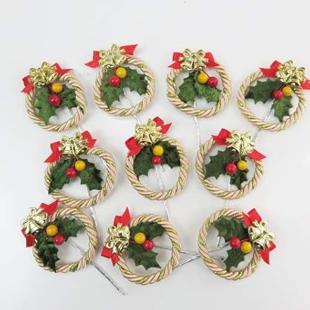 Amazon クリスマスケーキ 飾り Fx 16 ヒイラギがついたピンクと金のコードリース 1０本入 クリスマス雑貨 おもちゃ