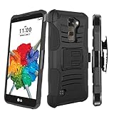 LG Stylo 2 Plus Case,IDEA LINE(TM)Heavy Duty Armor Shock Proof Dual Layer Holster Locking Belt Swivel Clip with Kick Stand + Stylus Pen + HD Screen Protector(Black/Black)