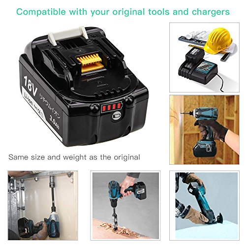 Dosctt BL1830B Replace for Makita 18V Lithium LXT Battery BL1860B BL1850B BL1840B 194204-5 LXT400 Cordless Tools with LED Power Display 2 Pack - Thumbnail 5