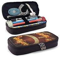 Fire Soccer PU Leather Pencil Pen Case Pouch Bag Middle High School Supplies for Student Coin Purse Cosmetic Makeup Bag
