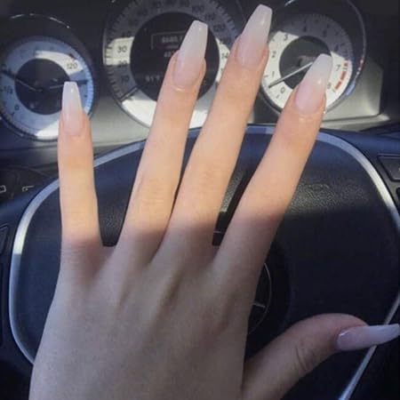 Poliphili 24pcs Medium Long Coffin Pure Color Removable Wear False Nails Press On Full Coverage Acrylic Fake Nails Tips Milky White Amazon Co Uk Beauty